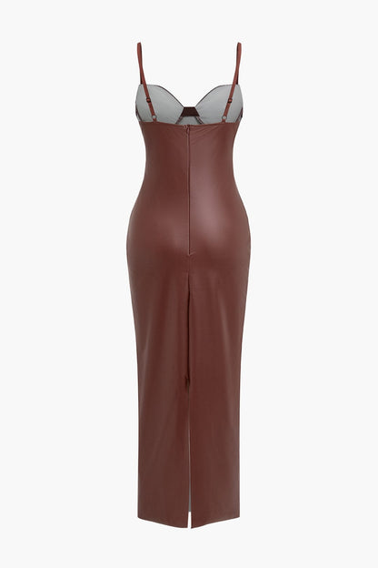 Zwart Leren Maxikleed Elegante Vrouwelijke Stijl