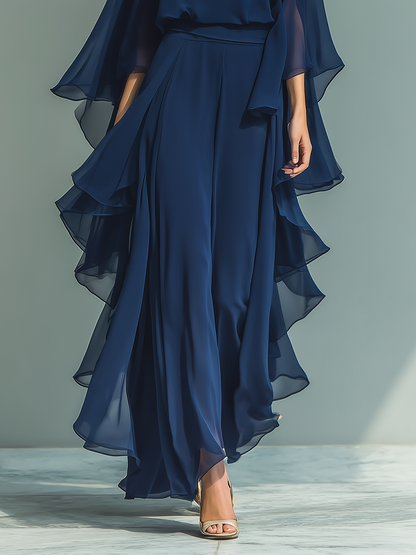 Dames chiffon set met ruches en elegante pasvorm