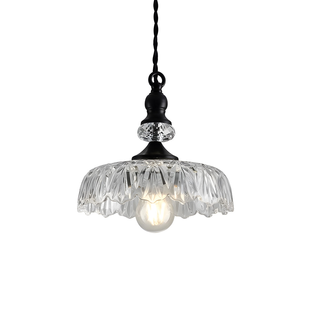 Vintage Hanglamp Glas Messing Bloemmotief Groen Zwart