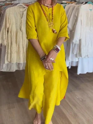 Linnen Damespak Zomerjurk Elegante Korte Broek