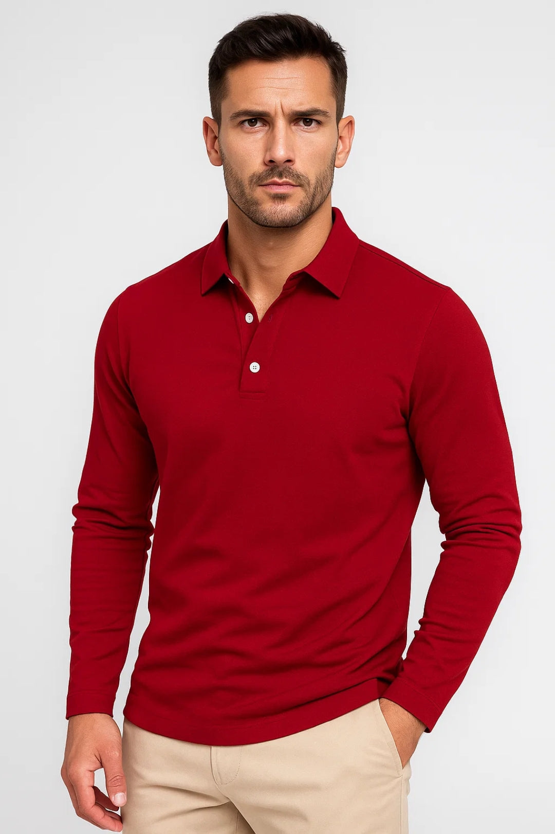 Heren T Shirt Slim Fit Lange Mouw Katoen Polokraag