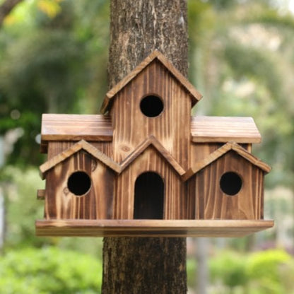 Vogelhuisje Hout 20cm Bruin Hangend Tuin Vogelhuis Nestkast 6 Gaten Buiten Balkon Decoratie Natuur