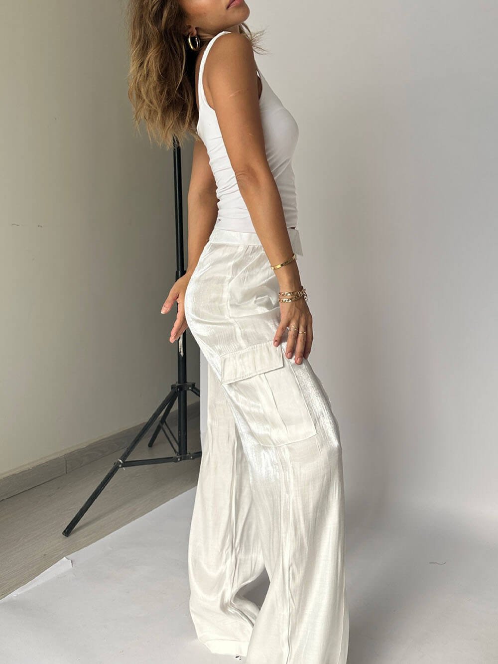 VIRENA Glitter Pantalon Wijd Model met Taillekoord