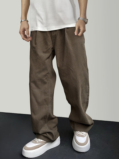 Casual Broek Corduroy Effen Kleur Met Koordsluiting