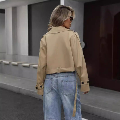 Dames Trenchcoat Kort Khaki Stijlvol