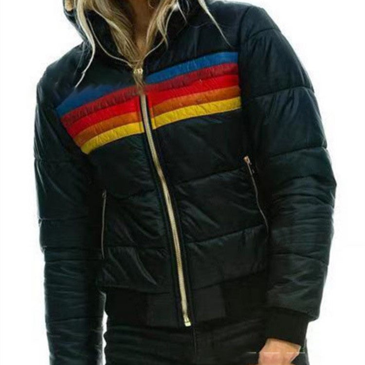 Dames Jas Kort Gewatteerd Regenboog Strepen