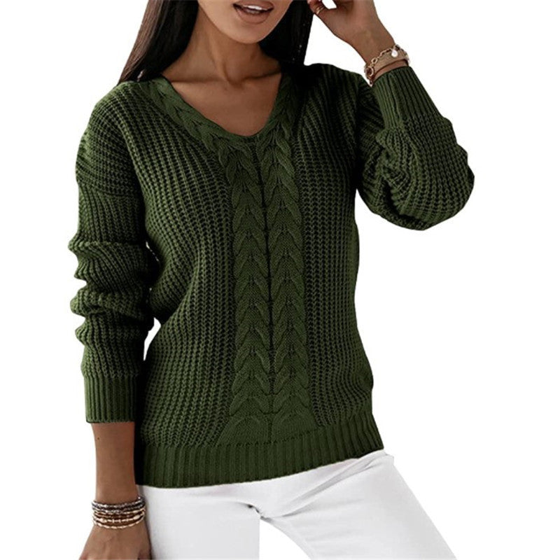 Dames Trui Gebreid V-hals Met Twist Detail → Dames Trui V-hals Gebreid Met Twist