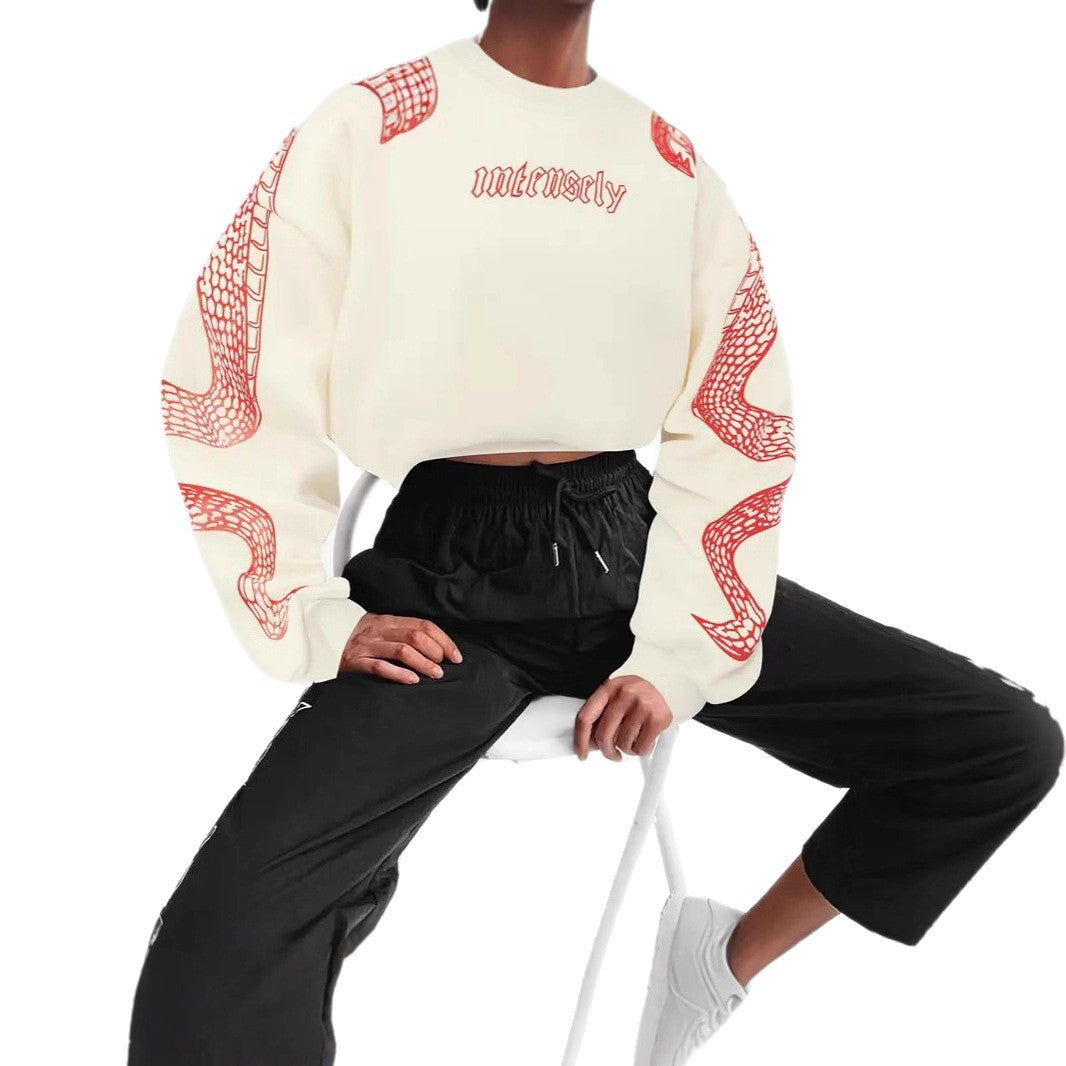 Dames Hoodie Kort Slangen Print Casual Mode