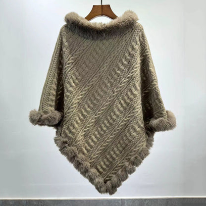 Dames Sjaal Cape met Kunstbont Kraag Gebreid Warm