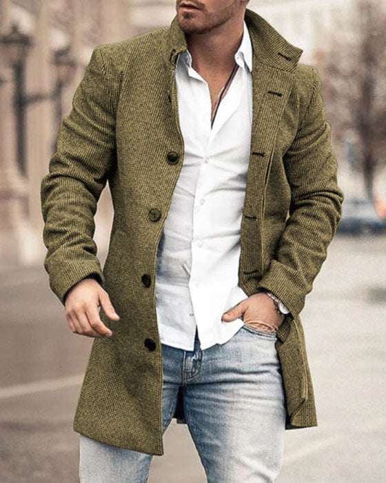 Heren Lange Mantel Wolmix - Slim Fit Jas voor Dagelijkse Stijl