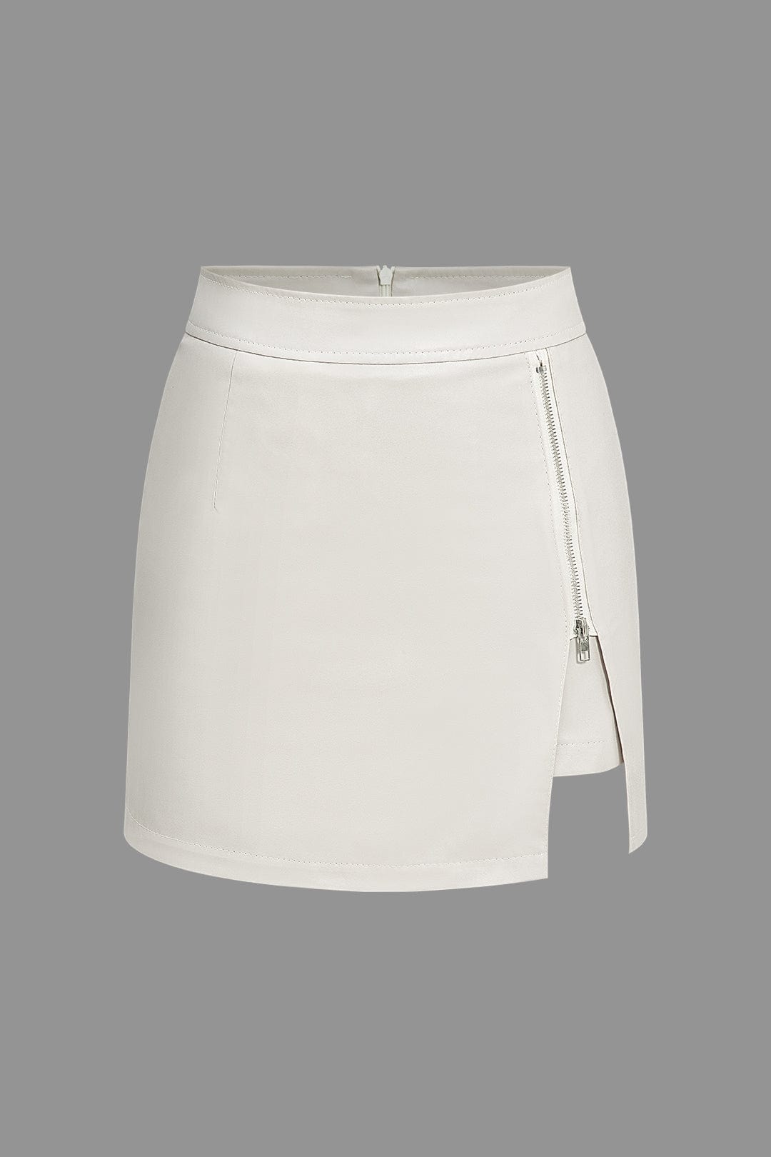 Kort Leer Minirok Asymmetrisch Met Zijsplit