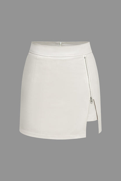 Kort Leer Minirok Asymmetrisch Met Zijsplit