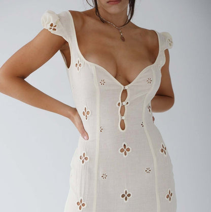 Vintage Fishtail Midi-jurk Geborduurd Romantisch Elegant - StudioMarella