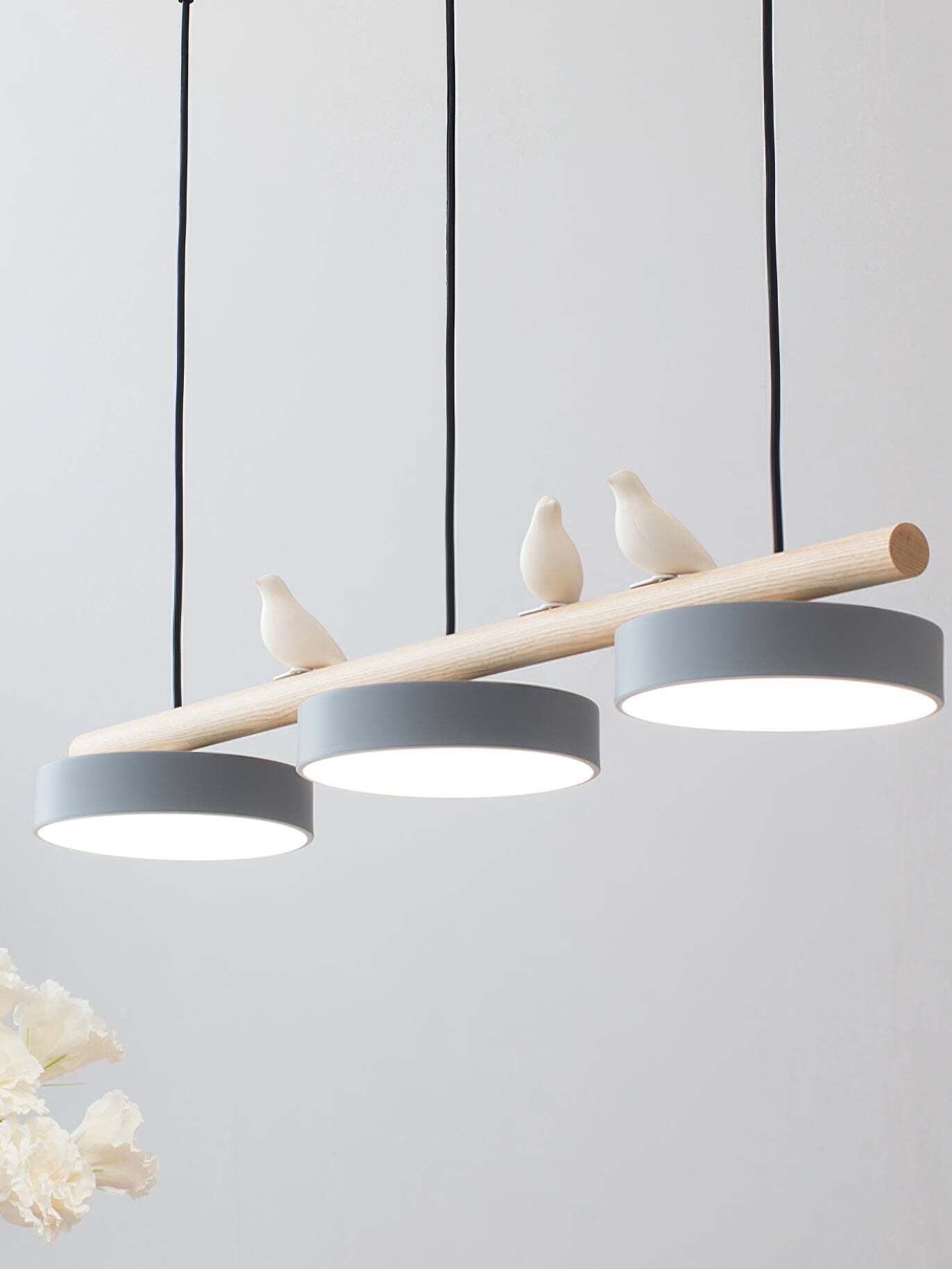 Hanglamp Hout Design Vogelvorm Drie Kappen Scandinavisch Keukeneiland