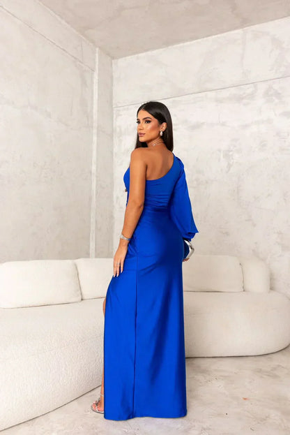 Elegant One-Shoulder Maxi Bruiloftsgast Jurk met Split
