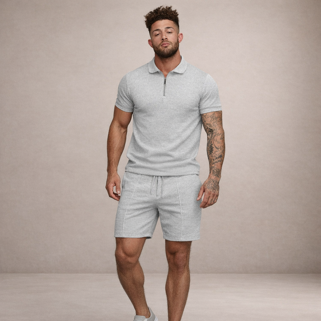 Heren Poloshirt en Shorts Set Slim Fit Ademend Korte Mouw