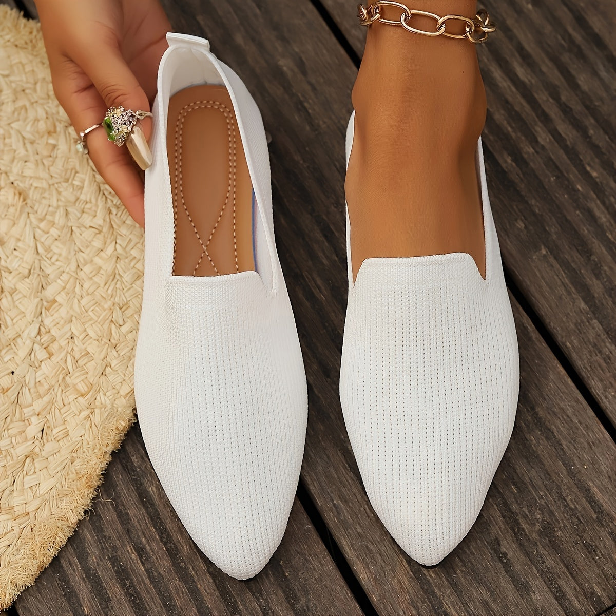 Dames Platte Loafers Comfortabele Gebreide Schoenen