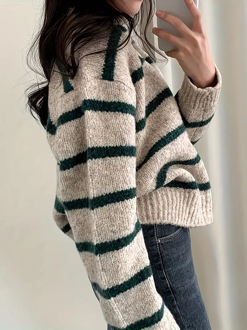 Streepjes Trui V-Hals Casual Stijl
