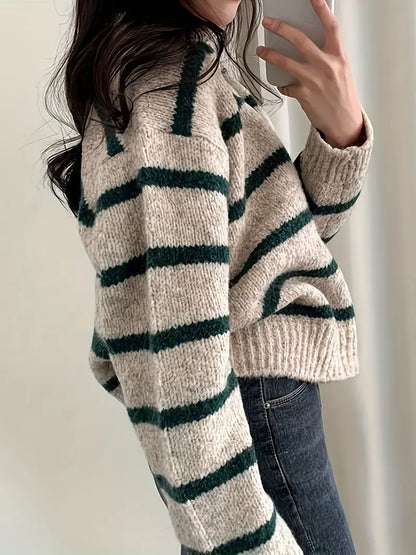 Streepjes Trui V-Hals Casual Stijl