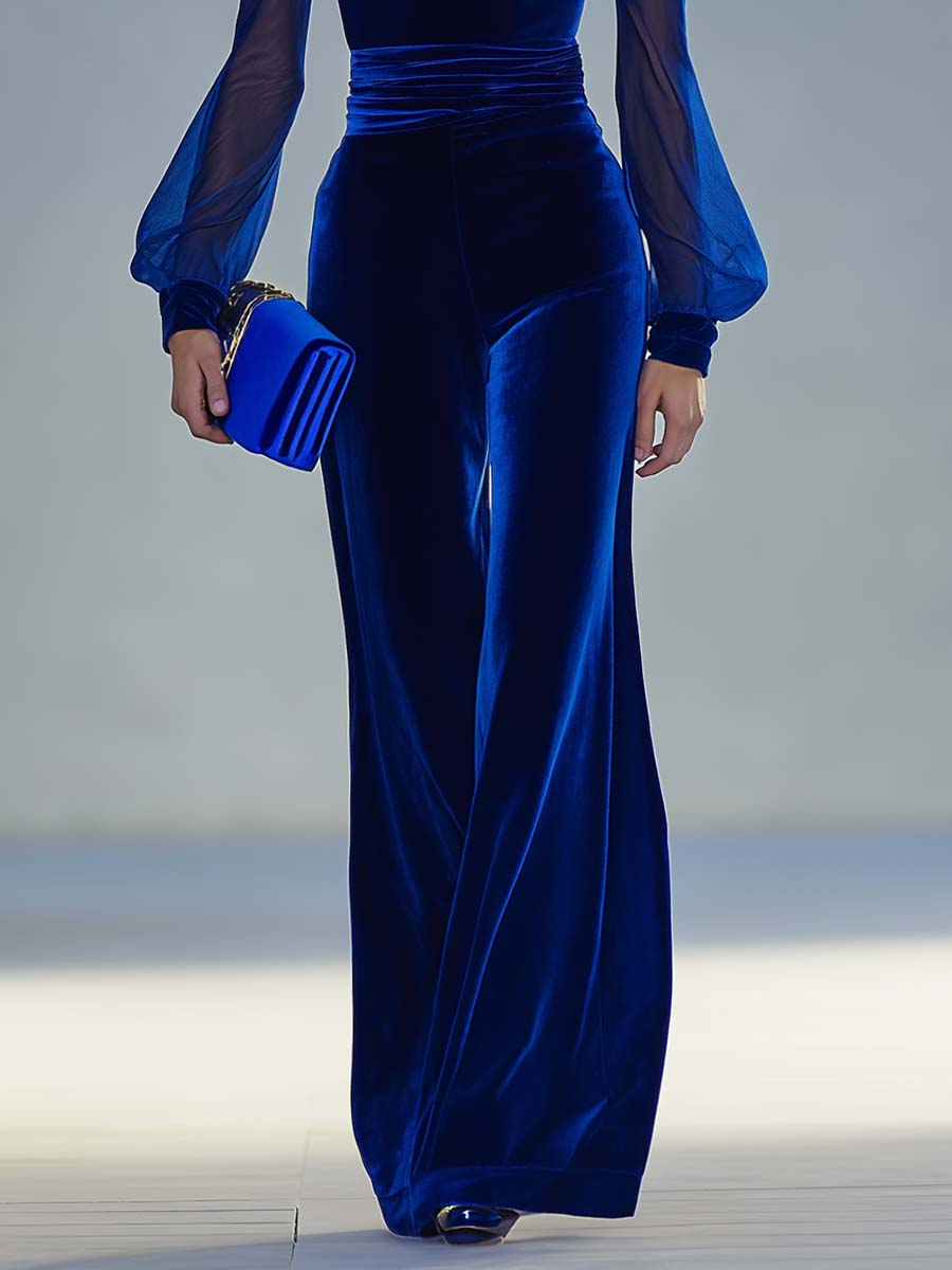 Elegante Fluwelen Jurk met V-hals en Lange Mouwen