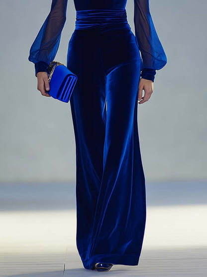 Elegante Fluwelen Jurk met V-hals en Lange Mouwen