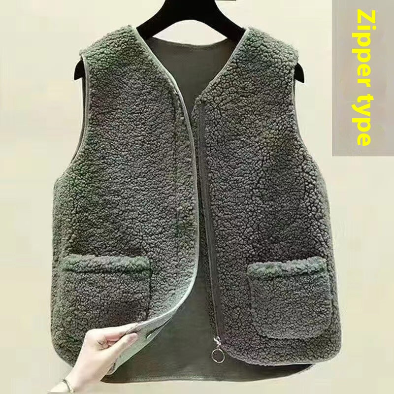 Dames Teddyjas Plus Size Warm en Zachte Bodywarmer met Zakken