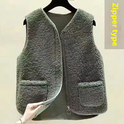 Dames Teddyjas Plus Size Warm en Zachte Bodywarmer met Zakken