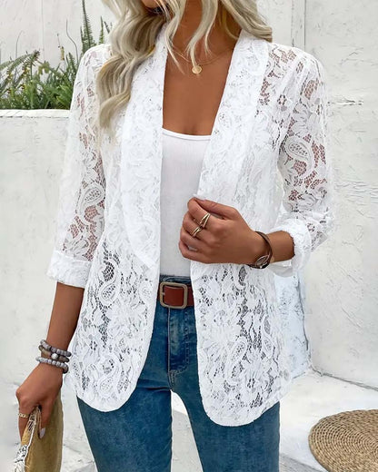 Dames Blazer Kanten Jas Elegant Zwart