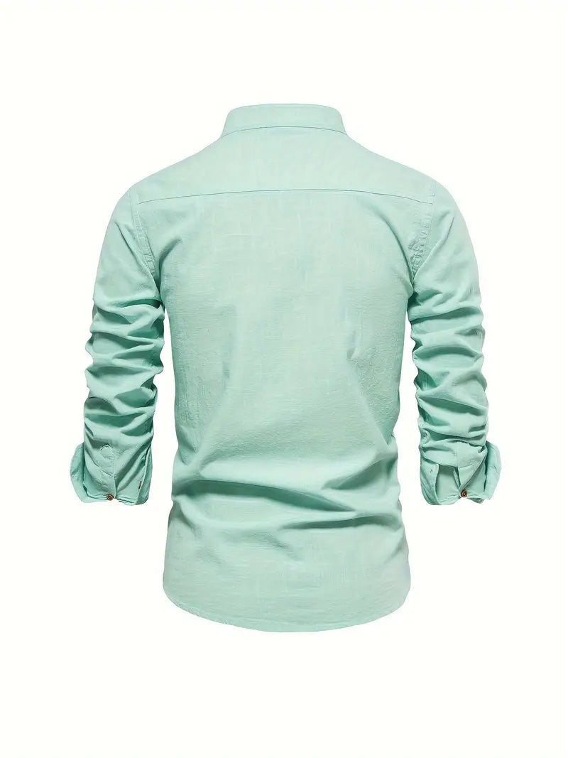 Heren Overhemd Klassiek Slim Fit Wit Blauw