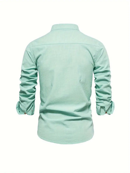 Heren Overhemd Klassiek Slim Fit Wit Blauw