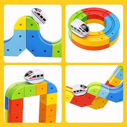 3D Modulair Gemotoriseerd Treinbaanset voor Kinderen – Creatief Bouwspeelgoed met Verticale Lussen en Actie