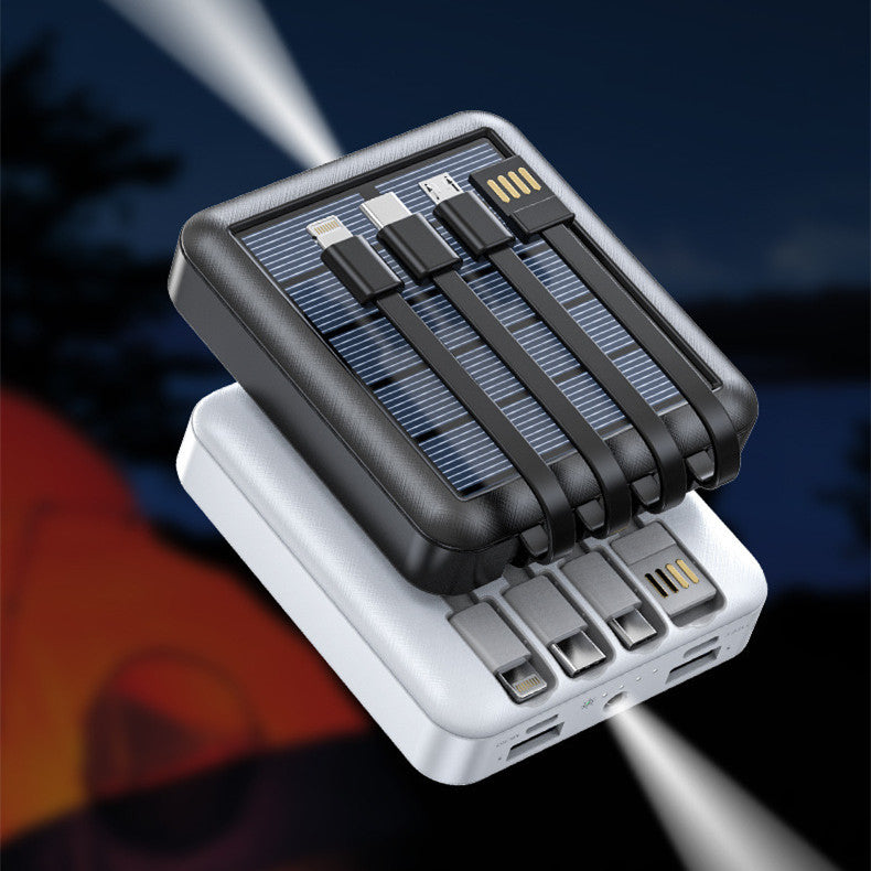 Draagbare Zonne-Energie Powerbank met LED-Zaklamp en Meerdere Oplaadpoorten – Ideaal voor Outdoor, Camping en Noodgevallen