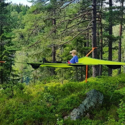 Driehoekige Hangende Camping Relaxmat voor Meerdere Personen – Luchtbed voor 3 Punten met Bevestigingsset 280x280 of 400x400 cm Groen Zwart
