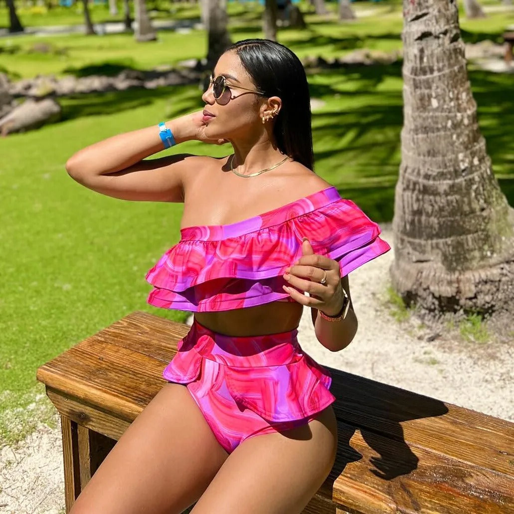 Vrouw Badpak Eén Schouder Ruche Zomer Badmode