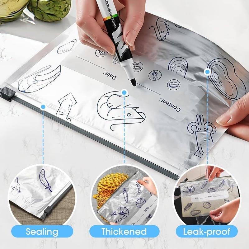 Herbruikbare Vershoudzakjes met Ritssluiting Aluminiumfolie 200x Wasbaar