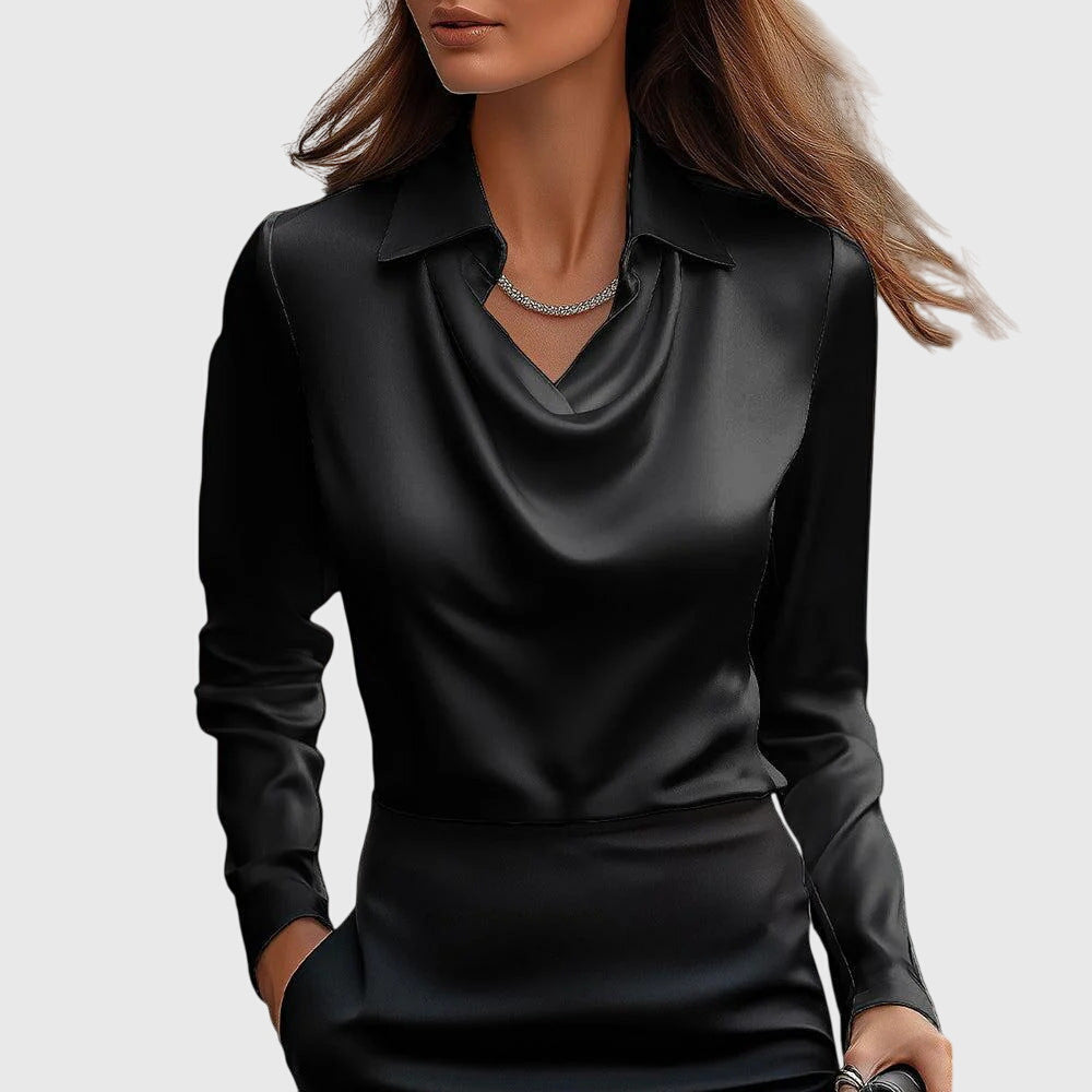 Dames Blouse Lange Mouwen Met Draperie Elegant Design