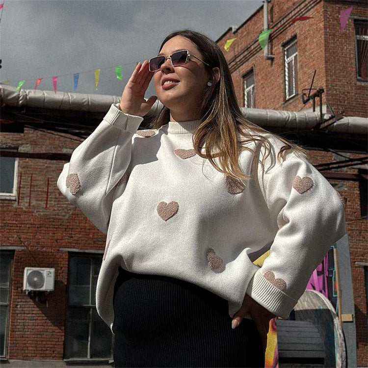 Dames Trui Gebreid met Harten Stijlvol Rood