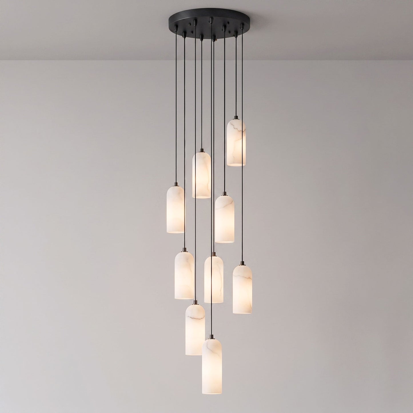Alabasten Hanglamp met Gevlochten Snoer – Natuursteen Verlichting van Enkel Lichtpunt tot 21-Lichts Cluster – Mid-Century Modern Stijl Eetkamer Hanglamp met E12/E14 Fitting