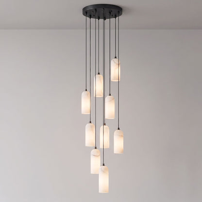 Alabasten Hanglamp met Gevlochten Snoer – Natuursteen Verlichting van Enkel Lichtpunt tot 21-Lichts Cluster – Mid-Century Modern Stijl Eetkamer Hanglamp met E12/E14 Fitting