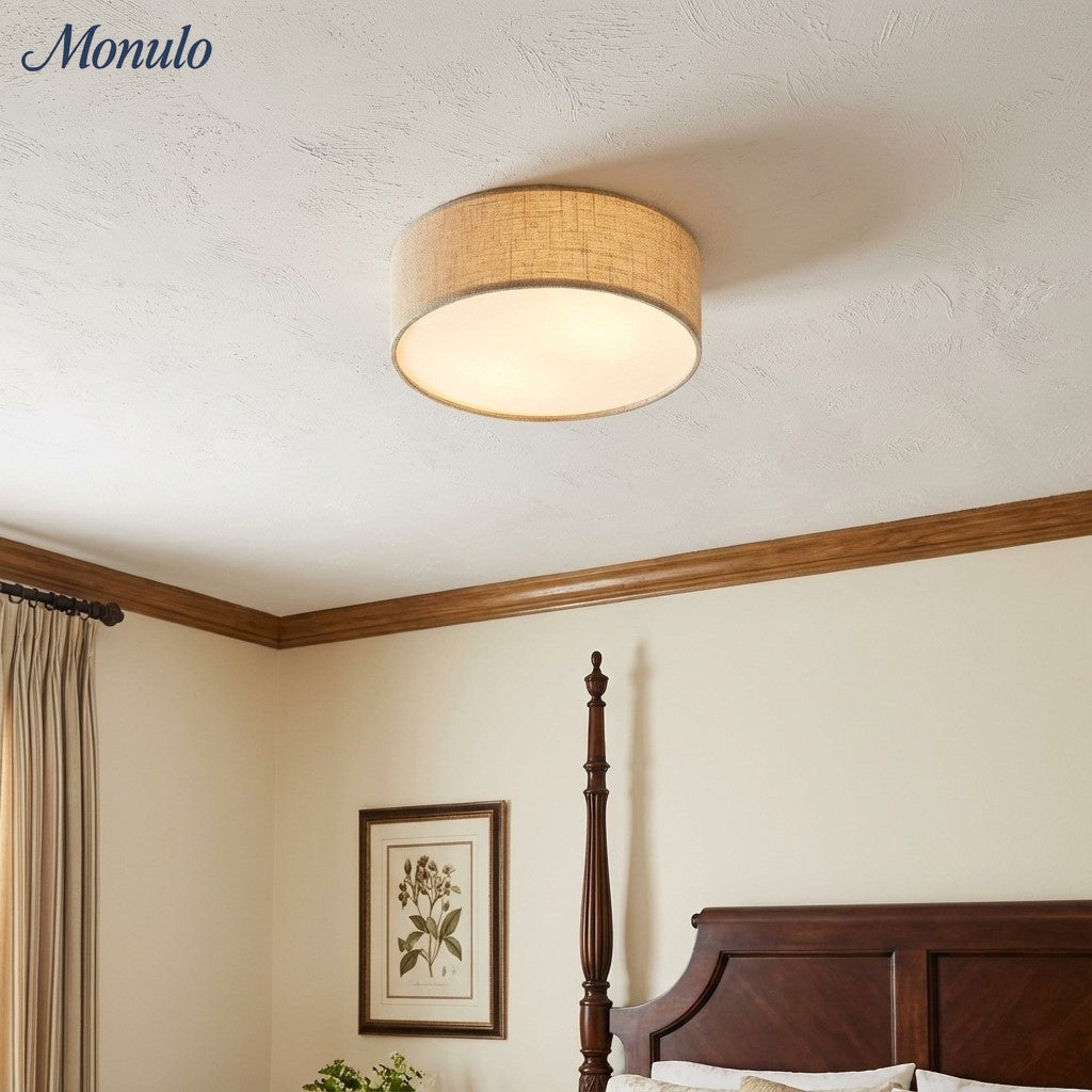 Plafondlamp met Linnen Kap – Drumvorm Ø30/45cm – Modern Scandinavisch Design – Elegante Verlichting Woonkamer Slaapkamer Eetkamer
