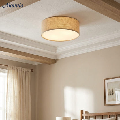 Plafondlamp met Linnen Kap – Drumvorm Ø30/45cm – Modern Scandinavisch Design – Elegante Verlichting Woonkamer Slaapkamer Eetkamer