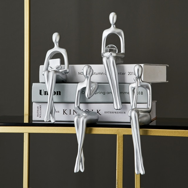Zittende Abstracte Hars Sculptuur Figuur Modern Kunstobject Decoratief