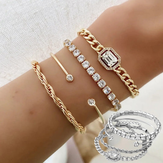 Luxe Armbanden Set 4 Delig Edelmetaal Zilver - StudioMarella