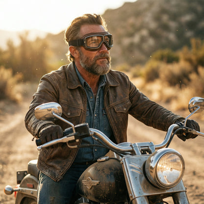 Retro Motorgoggles met Leren Frame en Splintervrije Glazen | Vintage Motorbril Wind- en Stofbestendig