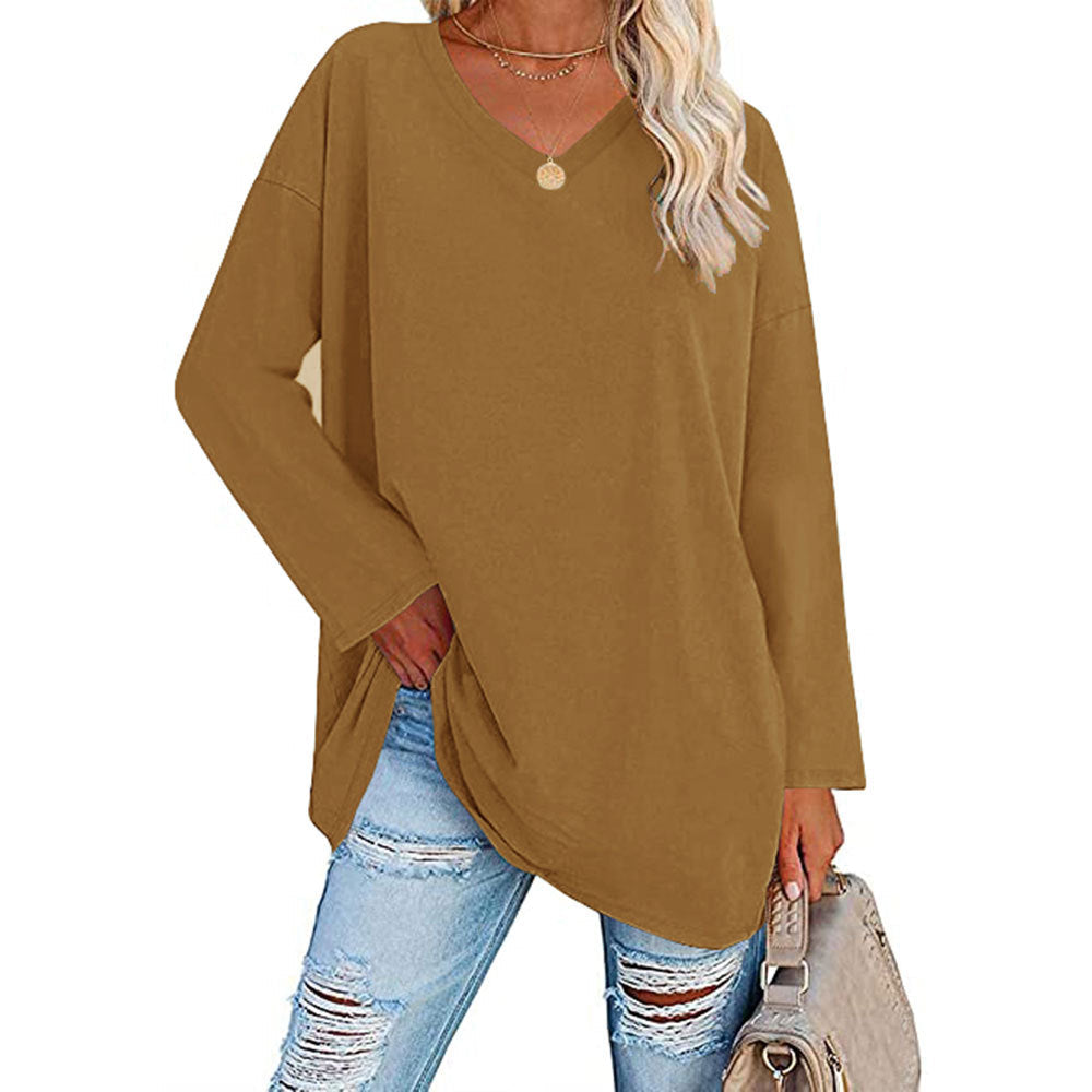 Dames T-shirt Lange Mouwen Oversized Casual V-hals