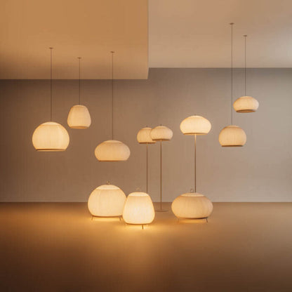 Japandi Hanglamp 3D Lycra 45 cm Beige Eettafel Woonkamer Dimbare LED Hanglamp Scandinavische Verlichting Interieur