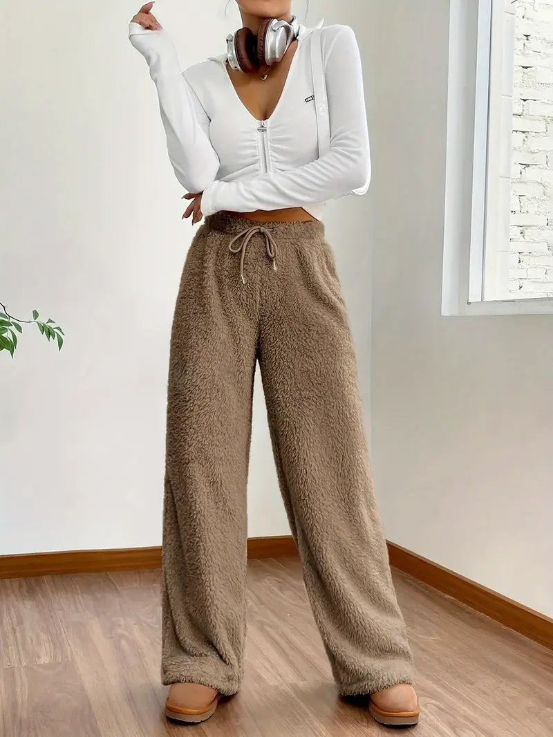 Vrouwen Broek Wijde Pijpen met Koord → Vrouwen Broek Wijd Model met Koord en Stretch