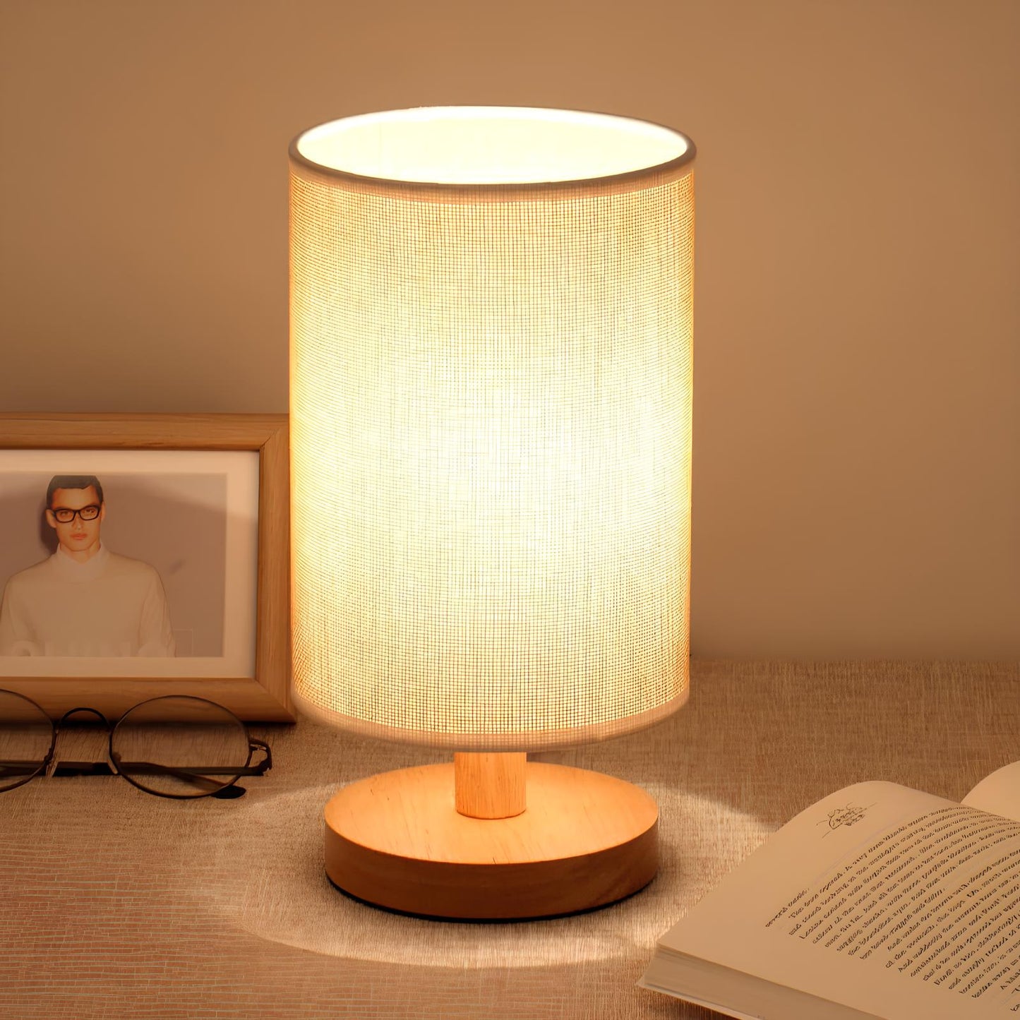 Organische Tafellamp Hout & Linnen – Dimbaar met Afstandsbediening & Touch | 3 Lichtkleuren