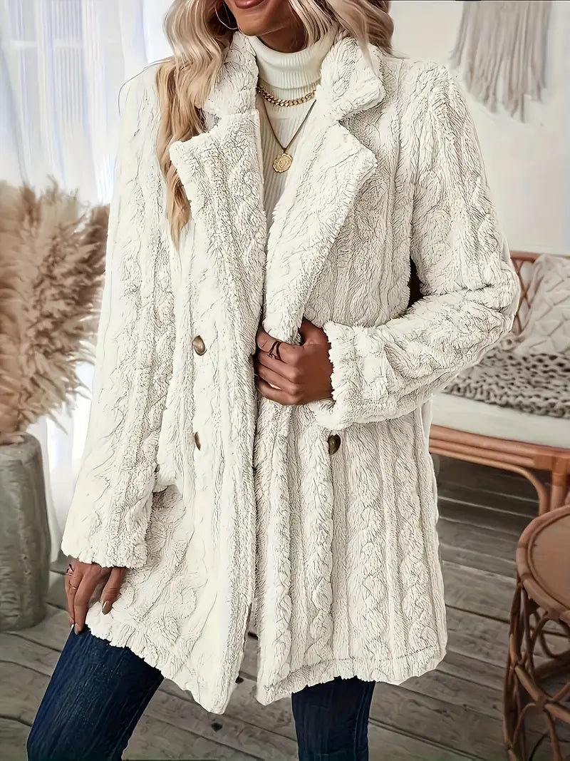 Ceretta Donkere Jas met Pluizige Revers Warm en Stijlvol → Ceretta Donkerblauwe Jas met Pluizige Revers Warm