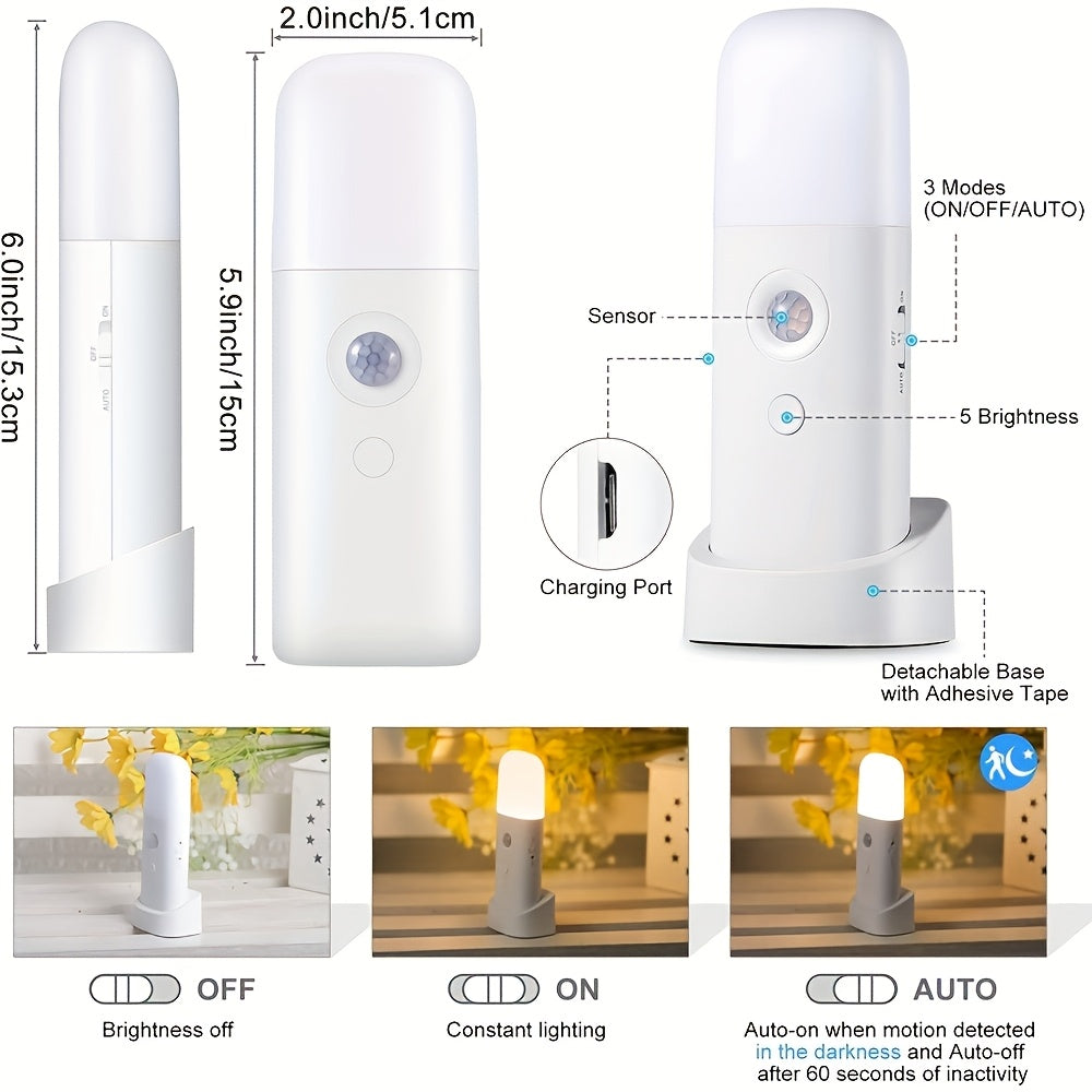 LED Nachtlamp Bewegingssensor USB-oplaadbaar 2000mAh wit slaapkamer gang dimbaar draadloos lampje